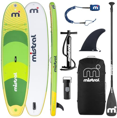 Mistral© SUP Board Set Verde 10'6 – uppblåsbar – för barn och vuxna – nybörjare och avancerad – med universell kamerahållare