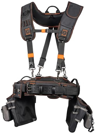 Klein Tools 55896 Tool Rig, Padded Tool Belt, Suspenders and Pouches with 23 Pockets, Adjustable 30 to 52-Inch Waist, for Carpenters, Electricians, Construction