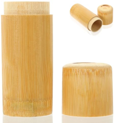 MOKKHNB Tarro de Bambú Contenedor Práctico y Elegante para Cerillas Tapa Multifuncional para Almacenamiento Hogar y Escritorio