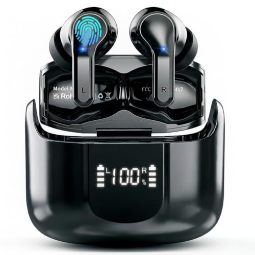 2026 Wireless Earbuds, 6D Stereo Bluetooth 5.4 Headphones, 50+Hrs Earphones | 4 ENC Noise Cancelling Mic Ear Buds, Deep Bass, IP-X7 Waterproof, 3g Mini USB-C Fast Charging Headset Sport for Android iOS