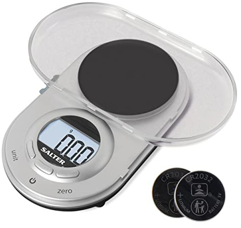 Salter 1260 SVDRA Precision elektronisk våg – Micro Pocket digitala vågar, 500 g kapacitet, i 0,05 g ökningar, snygg förvaring, stor LCD-skärm, kompakt, diskret design, för smycken, kryddor, mynt