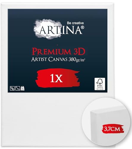 Artina 3D Leinwand 40x50cm – Bespannt auf stabilem FSC® Keilrahmen, verzugsfrei, 3-fach weiß vorgrundiert, Premium Qualität, 100% Baumwolle, 380 g/m² – Künstlerbedarf