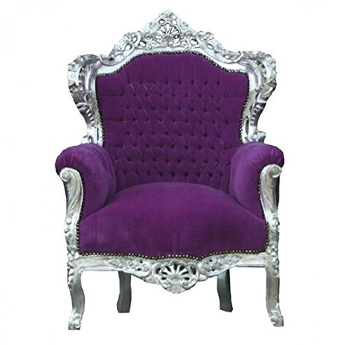 Casa Padrino Barock Sessel King Lila/Silber 85 x 85 x H. 120 cm - Antik Stil
