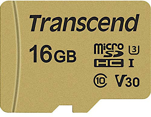 Transcend 16GB microSD UHS-I-Karte (USD500S), 95 MB/s, C10, U3, V30, MLC | microSDHC-Speicherkarte, hohe Ausdauer für Camcorder und DSLR-Kameras