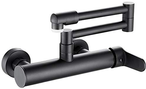 Wasserhahn Küche Wandarmatur Küchenarmatur Wand, Flexibel Auslauf Faltbar, Kupfer Kalt Und Warmwasser Einhebelmischer Wandmontage Mischbatterie für Küche Spültischarmatur, Schwarzer 2-Wege