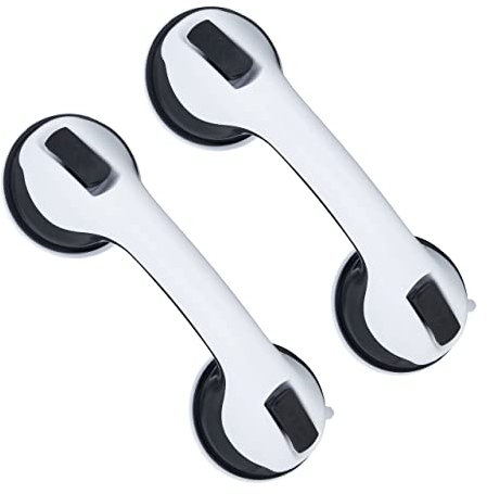 Relaxdays Haltegriff mit Saugnapf, 2er Set, Dusche, Wanne, 70 kg, Senioren, behinderte Menschen, Saugheber, schwarz/weiß