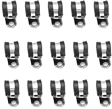 15PCS Rubber Lined P Clips Hose Pipe Clamp Stainless Steel for Tube Pipe or Wire Cord