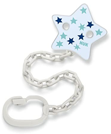 NUK Schnullerkette mit Clip | für Schnuller mit Ring | stabil und bruchsicher | blaue Sterne