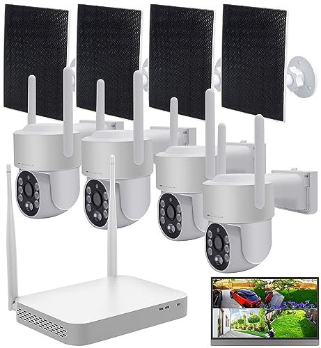 VisorTech IP Kamera Überwachung: Funk-Überwachungsset Festplatten-Rekorder + 4X 2K-Pan-Tilt-Kamera, App (2K-Funk-Überwachungssystem, Überwachung Sets WLAN, Videokamera Bewegungsmelder)