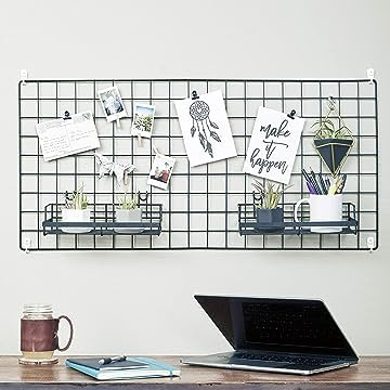 Yamfurga Multifunction Electroplated Iron Picture Frames and Holder, Mesh Grid Panel, Wall Photo Display and Organizer for College Dorm Living Room, Pack of 1 Pcs, Size: 17.7 x 37.4,Black