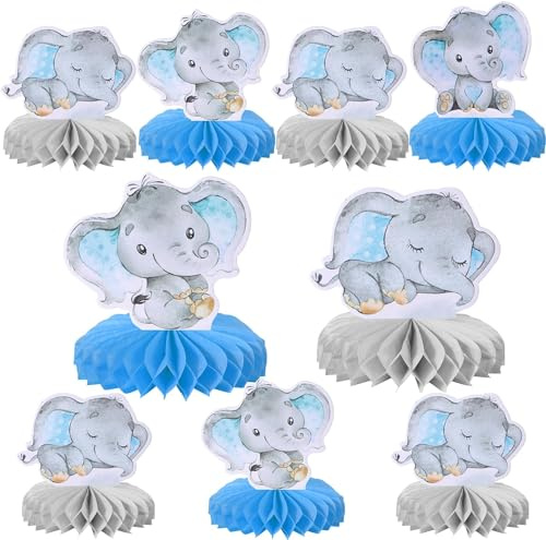 SYKYCTCY 6 PCS Blue Elephant Honeycomb Table Centerpiece It's a Boy Baby Shower Table Toppers Centerpieces Decro for Elephant Theme Gender Reveal Baby Shower Birthday Party Table Decorations Supplies