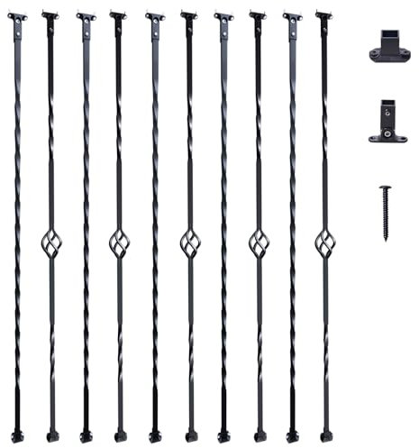 VEVOR Balaustre in Metallo per Scale, Mandrini in Acciaio Galvanizzato da 44'' x 1/2, Balaustre per Ponte con Cestini Singoli Cavi, Torsioni, Ringhiera per Scale a Chiocciola con Scarpe e Viti