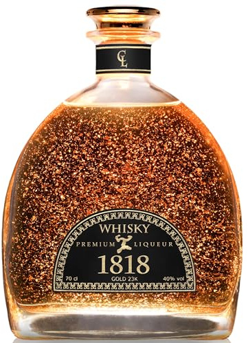 1818 Malt Whisky Premium LIqueur mit 23K Blattgold – 12 Jahre alt – In Bourbon & Sherryfässern veredelt – Mit Echtheitszertifikat – (Ohne Geschenkverpackung) – 40% Vol. 700ml