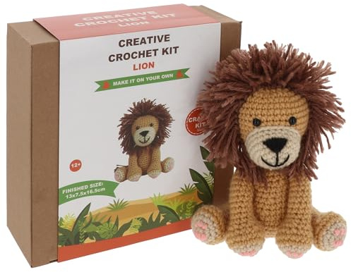 Shudehill Giftware Kreatives Häkelset für Erwachsene - DIY Löwe Bastelset, perfekt für Anfänger, enthält alle Materialien & Anleitung für ein lustiges, einfaches Häkelprojekt