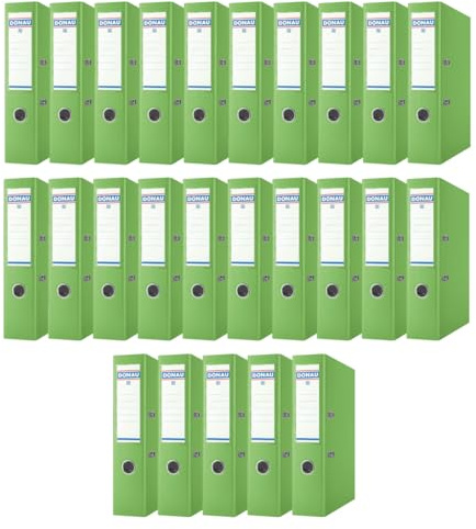 DONAU Master Ordner Breit 25er Pack/DIN A4 / 7,5 cm / 25 Stück/Hellgrün/Kunststoffbezug PP/Carton Papier Schlitzordner Büroordner Aktenordner Ringordner/Grünen Punkt