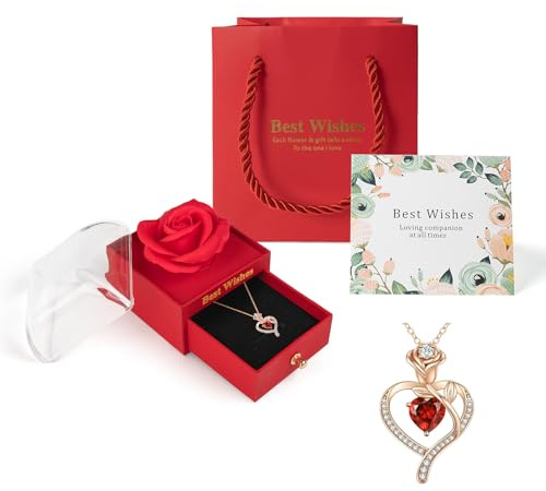 mountova Preserved Flower Gift Box with Mother's Love Heart Necklace, Acrylic Box, Perfect Mother's Day and Birthday Gift