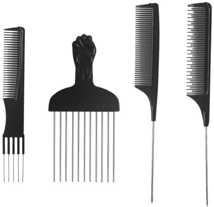 TSUOUKL 4 st afro kam, metall lockar kam hållbar kam lockkam med handtag styling kam lockar skägg kam afro hårprodukter för män kvinnor naturligt lockigt hår permanent stora skägg