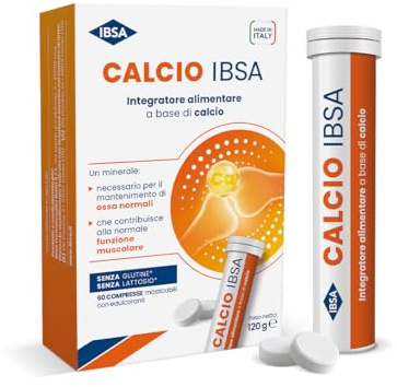 Calcio IBSA | Integratore alimentare di Calcio Citrato in compresse masticabili – Gusto arancia – Senza glutine e lattosio, senza zuccheri – 60 compresse
