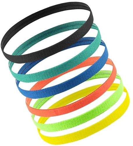 Vmoomax Diadema deportiva fina para niños, 6 unidades, bandas elásticas finas para el pelo con silicona antideslizante, banda transpirable para el sudor, para fútbol, correr, yoga, fitness y