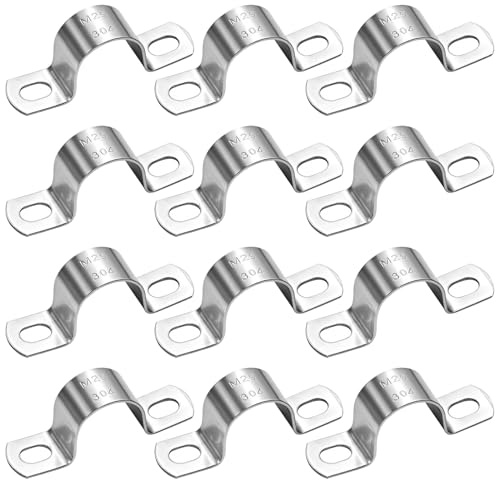 12 fascette stringitubo a U, 25 mm, in acciaio inox, fascetta di fissaggio in acciaio inox, 2 fori per il fissaggio di tubi del gas, cavi e tubi dell'acqua