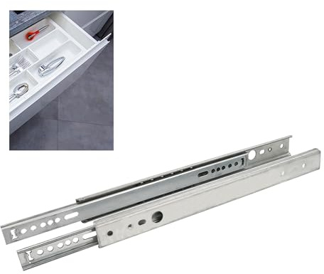 Amig - Set di 2 guide scorrevoli metalliche Mod.26 in acciaio zincato per cassetti mobili, cassettiere o armadietti - rimozione parziale - resistenza di carico: 25 kg/coppia - dimensioni: 310 x 27 mm