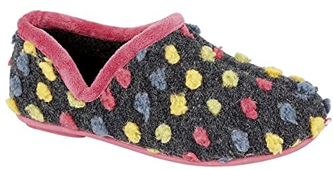 Sleepers Womens Jade Knitted Textile Lightweight Dotted Full Slippers with Rubber Sole Blue