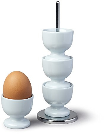Zeal Stack and Store Egg Cups/Holders, Set of 4 with Chrome Storage and Carry Stand, Melamine, Duck Egg Blue