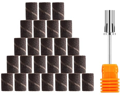 JCMASTER® 25x Schleifhülsen 150 Medium Inkl 1x Schleifaufsatz Bit Nagelfräser Cleaner Hornhaut, Maniküre, Pediküre Schleifkörper