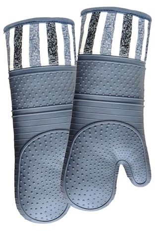RED LMLDETA Heat Resistant 550 Degree Oven mitt, Silicone Oven Hot Mitts - 1 Pair, Extra Long Professional Baking Oven Gloves - Food Safe,Pot Holders Cooking,Grilling,Kitchen (Grey Mittens)