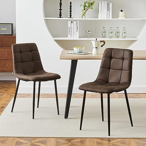 TUKAILAI Esszimmerstühle 2er Set aus Kunstleder, Küchenstühle Esszimmer Stühle mit Metallbeinen für Küch, Esszimmerstuhl Wohnzimmerstuhl Besucherstühle, Braun