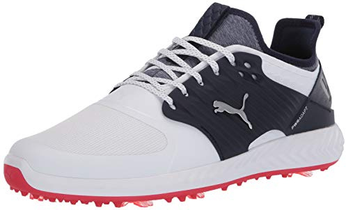 Puma Golf Ignite Pwradapt - Zapatos de golf para hombre, Puma White-puma Silver-peacoat - Casco de ciclismo, color plateado, 45 EU