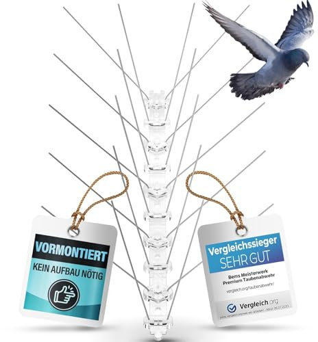 Taubenabwehr Spikes Edelstahl 3m - Test SEHR GUT – Vormontiert ohne nerviges Zusammenbauen, Vogelabwehr Spikes, Taubenabwehr Balkon Vogelschutz Taubenschreck, Vogelschreck, Taubenspike Taubenschutz