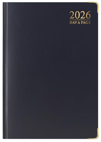1ABOVE 2026 A4 Diary Day to Page Premium Daily Planner, Hardback with Gilt Edges & Metal Corners for Office, School & Home Use (Black)
