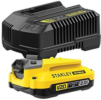 STANLEY Batteries lithium ion et Chargeur, Kit 1 batterie 18V 2Ah et Chargeur 18V 2Ah, Gamme FATMAX V20, avec une technologie améliorée, SFMCB121D1-QW