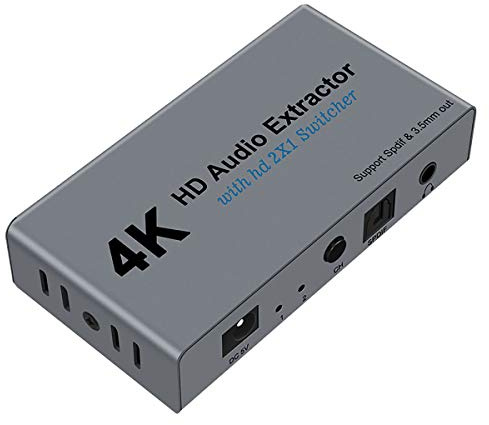 HDMI Switch 2x1 HDMI Splitter 2 in 1 Out Switcher HDMI Converter with 3.5mm/Optical Audio Extractor Adapter Support 4K30HZ 1080P Full HD for Xbox360 PS4 Roku HDTV Apple TV