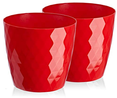 Tymar Blumentopf, 2er-Pack, glänzender, Leichter, dekorativer Pflanzentopf aus Kunststoff, Moderne, Runde Form, für Innenräume,Pflanzkübel (30 cm, Rot) | glänzender, leichter, aus Kunststoff, moderne, Runde Form, für Innenräume, wetterfeste & robuste