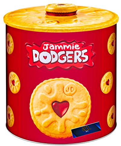 Biscuits Tin Gift Set - Jammie Dodger Biscuit Barrel – Shortcake Biscuits with Raspberry Flavoured Jam