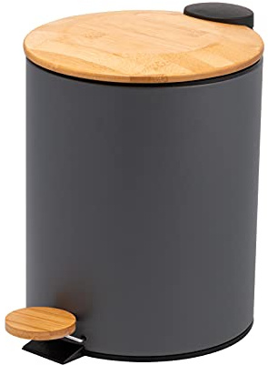 bremermann Mülleimer mit Bambus-Deckel, Bad-Abfalleimer mit Soft-Close, 5 l (Grau)