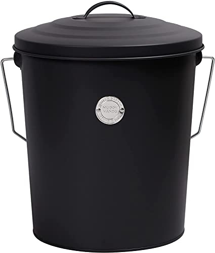 Muddy Hands Fireplace Ash Bucket with Lid & Carry Handle Coal Fuel Log Wood Kindling Carrier Storage (Black)