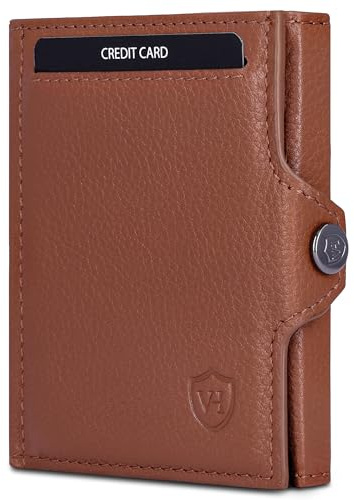 VON HEESEN Slim Wallet mit RFID-Schutz - Mini Geldbörse Herren & Damen klein - Kreditkartenetui Geldklammer Kartenetui - Geldbeutel Portmonee Portemonnaie klein (Cognac-Braun)