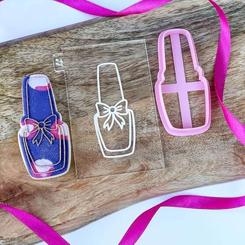 LissieLou Nail Varnish Hen Party Cookie Cutter and Embosser Icing Stamp Fondant Embosser Hen Party Theme - Light Pink/Clear