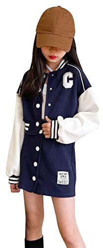 Bambino Delle Ragazze Del Manicotto Lungo Della Rappezzatura del Cappotto di Baseball Giacca Esterna Della Rappezzatura del Pannello Esterno del Vestaglia Super (Navy, 9-12 Anni)
