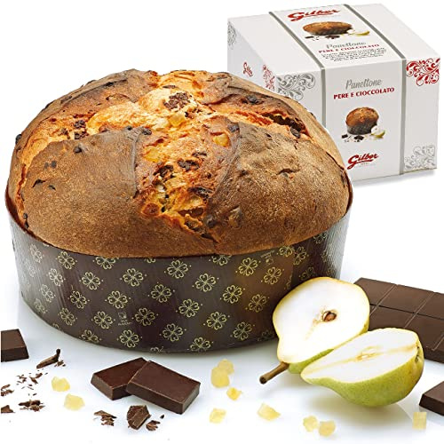 GILBER, Panettone Pere e Cioccolato, con Pera Candita, Basso senza Glassa, 1kg, Made in Italy, Confezione Regalo Astuccio in Cartone, panettoni artigianali Torino