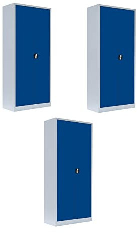 3X Flügeltürenschrank komplett montiert Metallschrank abschließbar 1950 x 920 x 420 mm Lagerschrank Aktenschrank Werkzeugschrank blau 530341