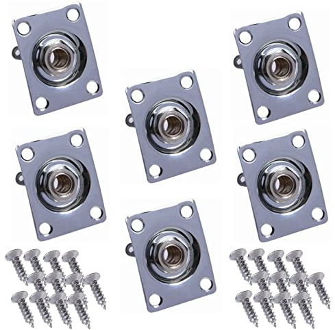 Cheerock 6pcs Square Guitar Input Jack, Silver Guitar Output Jack Plate, Bass Guitar Jack Socket, Electric Guitar Parts Accessories