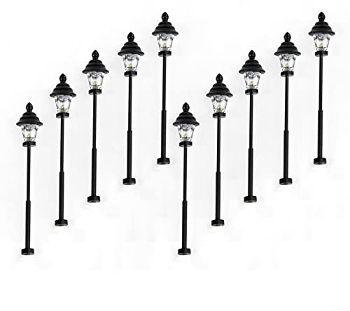 HpLive 10 Stück Mini Laternenpfahl Straßenlaterne Straßenlampe Lampen Modell für Eisenbahn, Warmweiß 1:160, 4.7cm