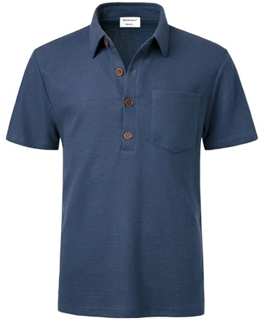 Harbrosrce Poloshirt für Herren Kurzarm Polohemd Waffelmuster Golf T-Shirt Sommer Baumwolle Einfarbig Polohemd