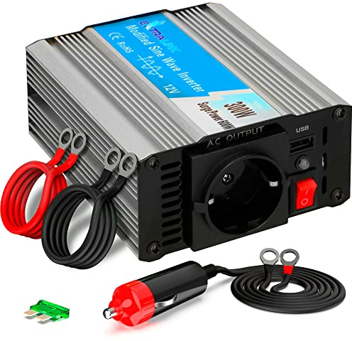 EXTRALINK Wechselrichter 12V auf 230V Modifizierter Sinsus 300W 600W Spitze – Spannungswandler mit USB, Zigarettenanzünder Stecker, Lüfter & 4-Fach Schutz – für Auto, Wohnmobil, Boot, Camping, Solar