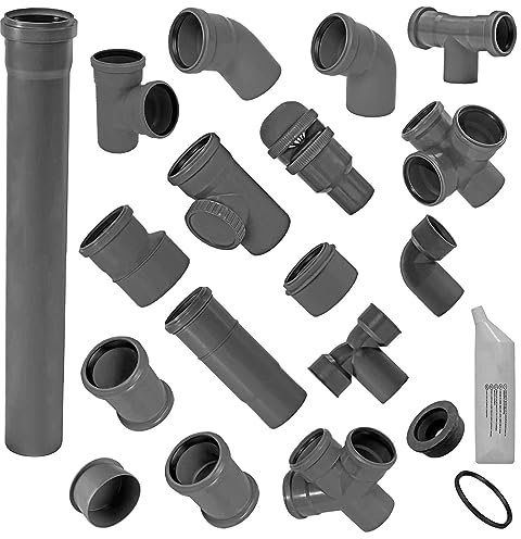 HT Bogen Winkel 30° Grad Verbinder für Rohr Außendurchmesser 40mm 4,0cm DN40 mit Steck Muffe + Gummi Dichtung Abwasser Abfluss Leitung Kunststoff PP grau Kanalrohr Fitting HTB