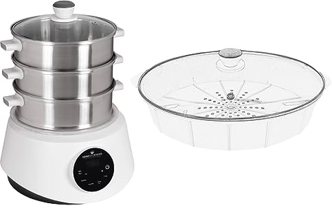 KFS-3000 Dampfgarer, Hot Pot, Fondue mit Touch Display, 3 Dampfkörbe aus Edelstahl, 4 Programme, Timer, Steamer (KFS-3000 + XXL Dämpfkorb)